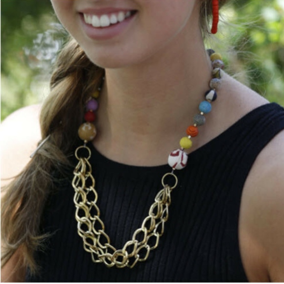 Fair Trade Handmade Brass Chains & Kantha Necklace - Picture 2 of 5